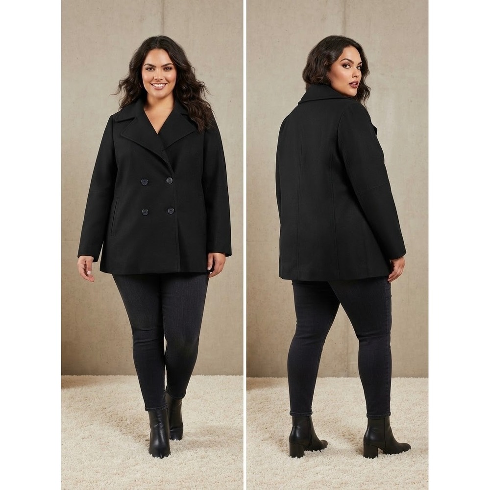 A New Day Womens Black Double Breasted Pea Coat Wool Blend 2XL VN1111626